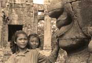 Two young girls in the Bayon upper terrace